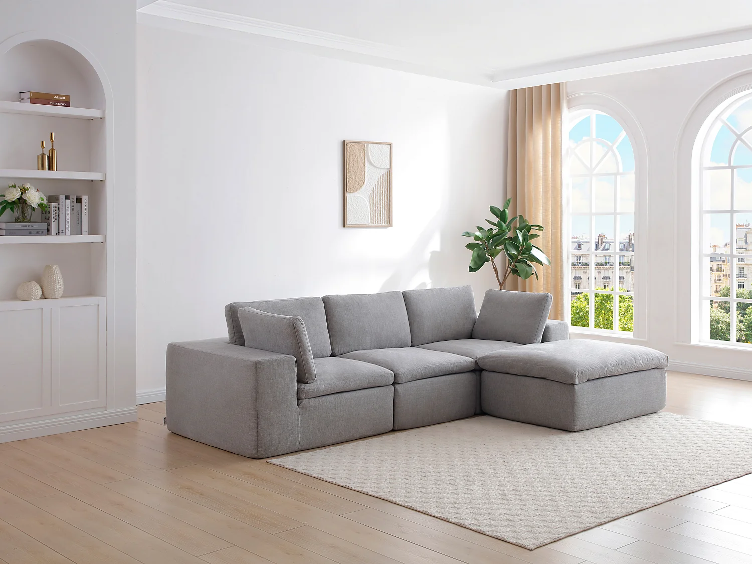 Canapé d'angle modulable en tissu gris CORTOLINE