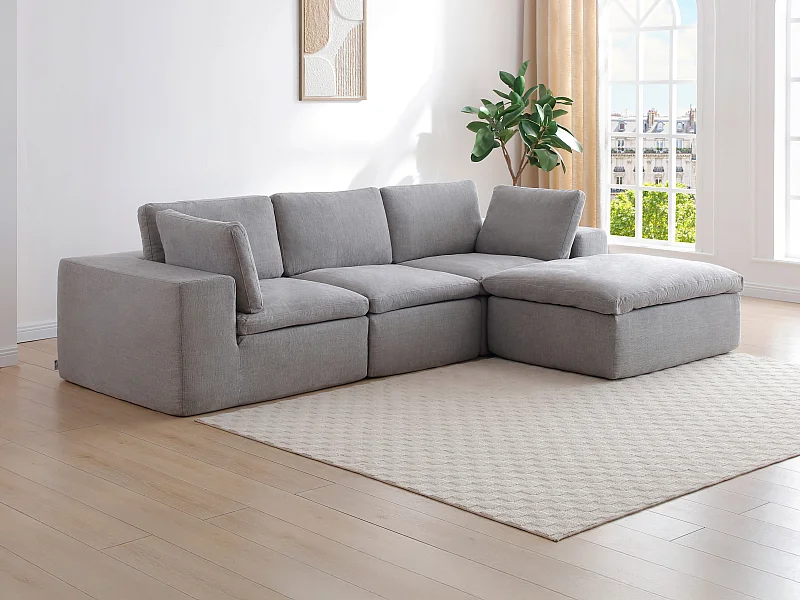 Canapé d'angle modulable en tissu gris CORTOLINE