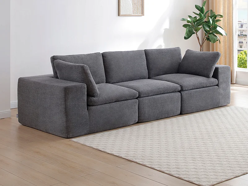 Canapé 3 places modulable en tissu gris anthracite CORTOLINE