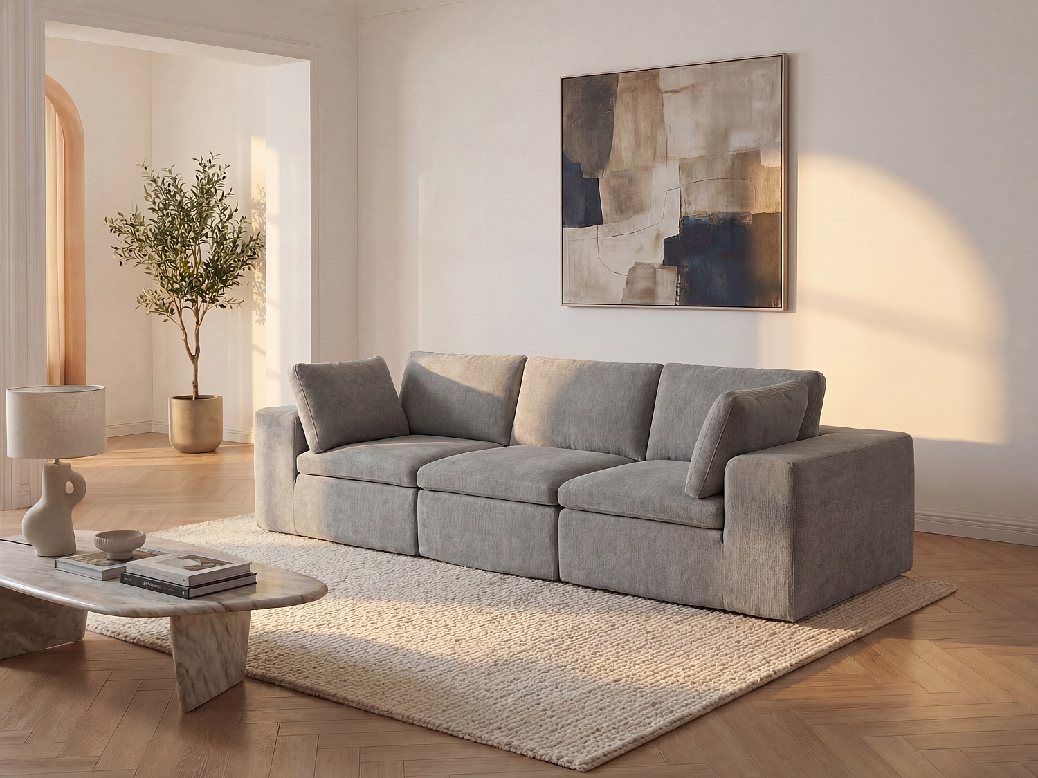3-Sitzer Sofa modulbar - Stoff Grau - CORTOLINE günstig online kaufen
