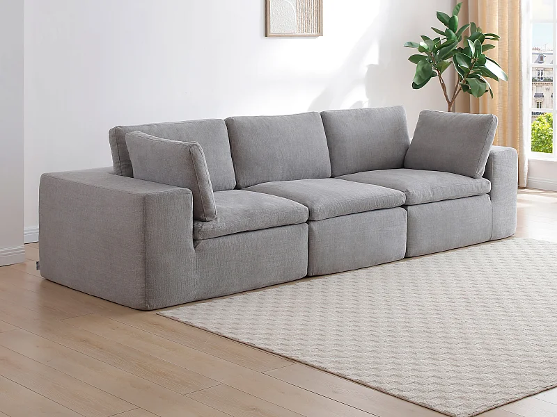 Canapé 3 places modulable en tissu gris CORTOLINE
