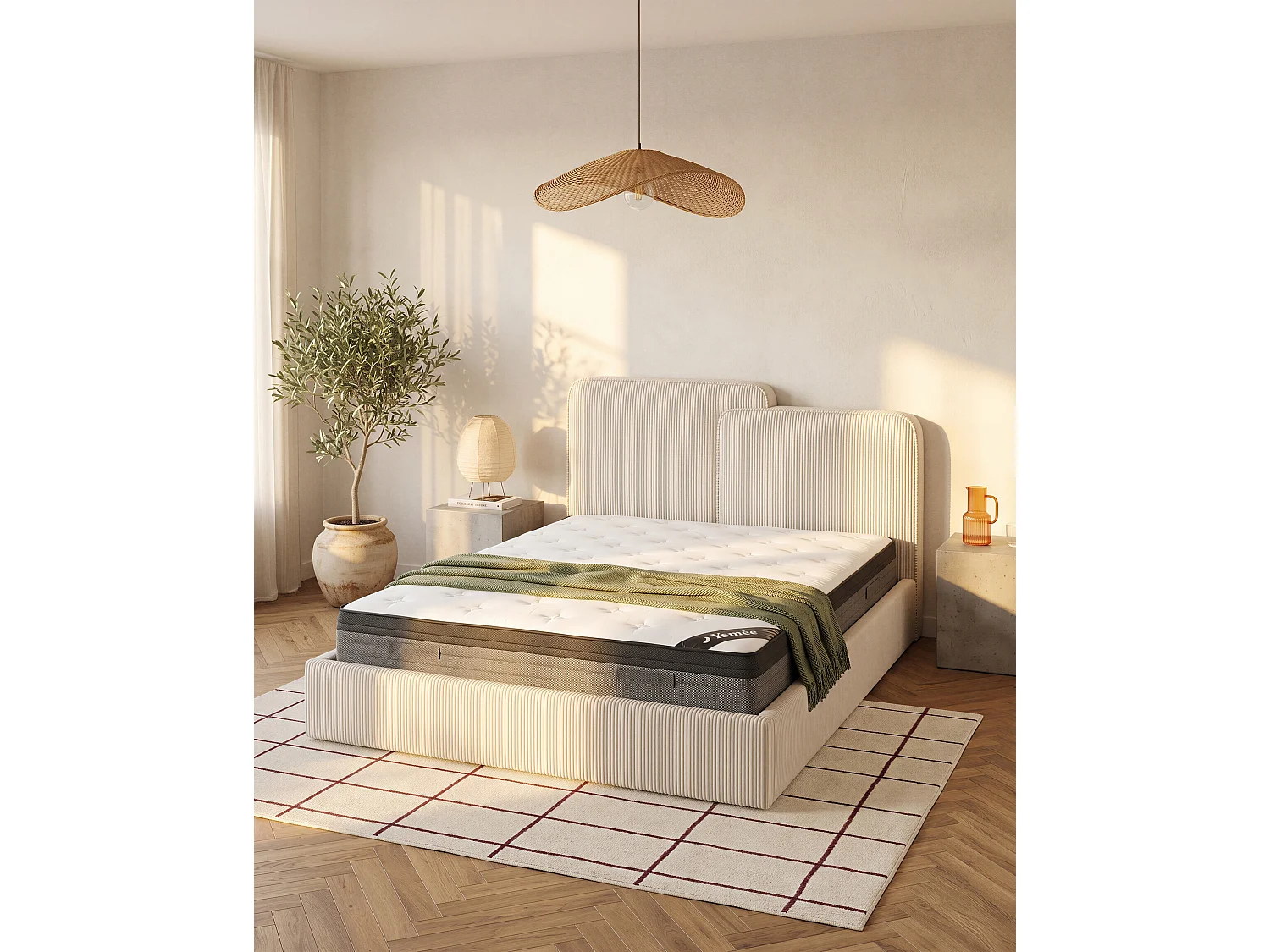 Matelas 200 x 200 cm hybride ressorts ensachés 7 zones et mémoire de forme ép.30cm - ILYROS de YSMÉE
