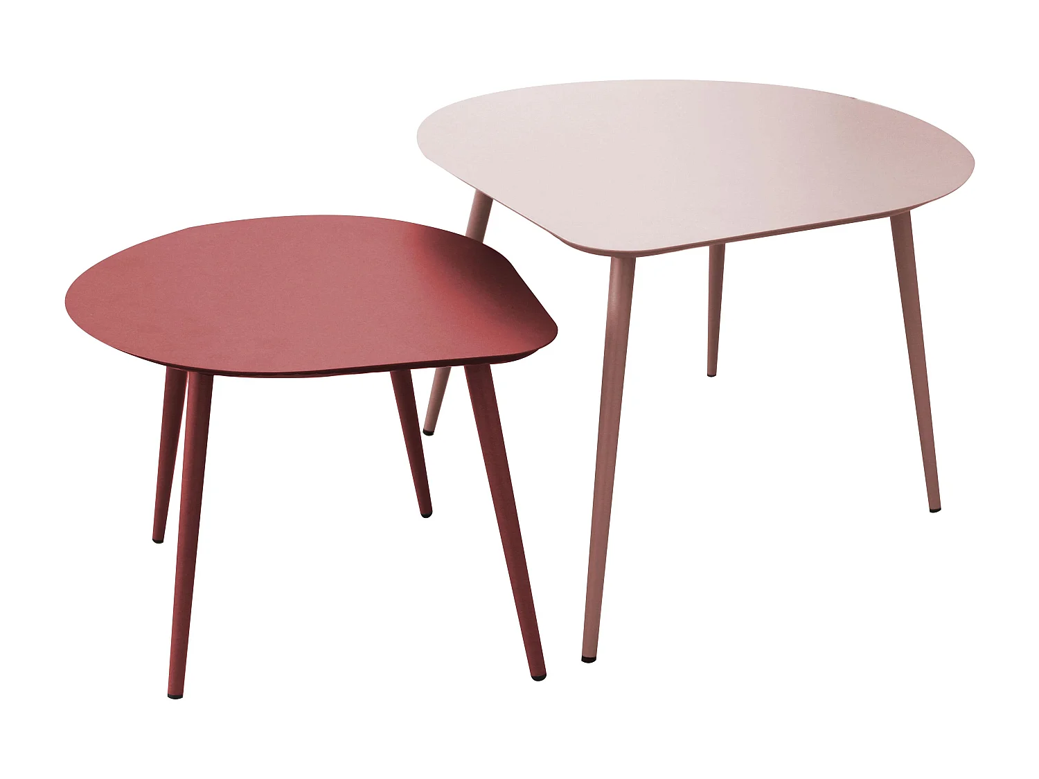 Lot de 2 tables basses de jardin en métal rose poudré et pourpre