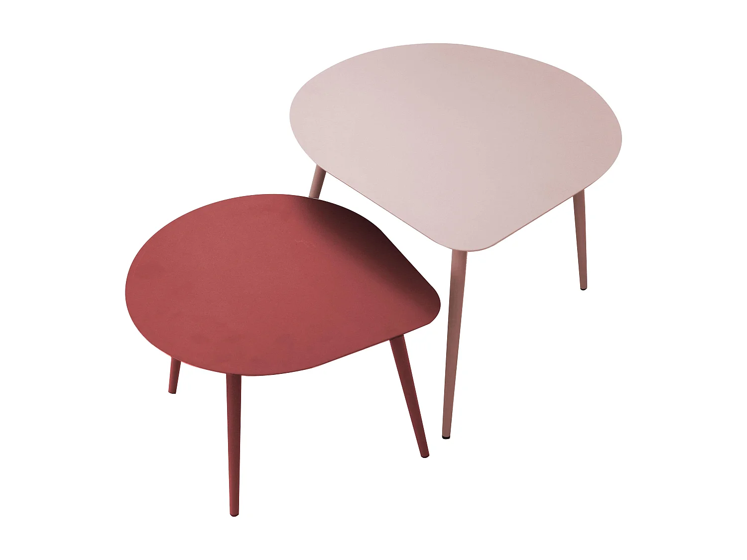 Lot de 2 tables basses de jardin en métal rose poudré et pourpre