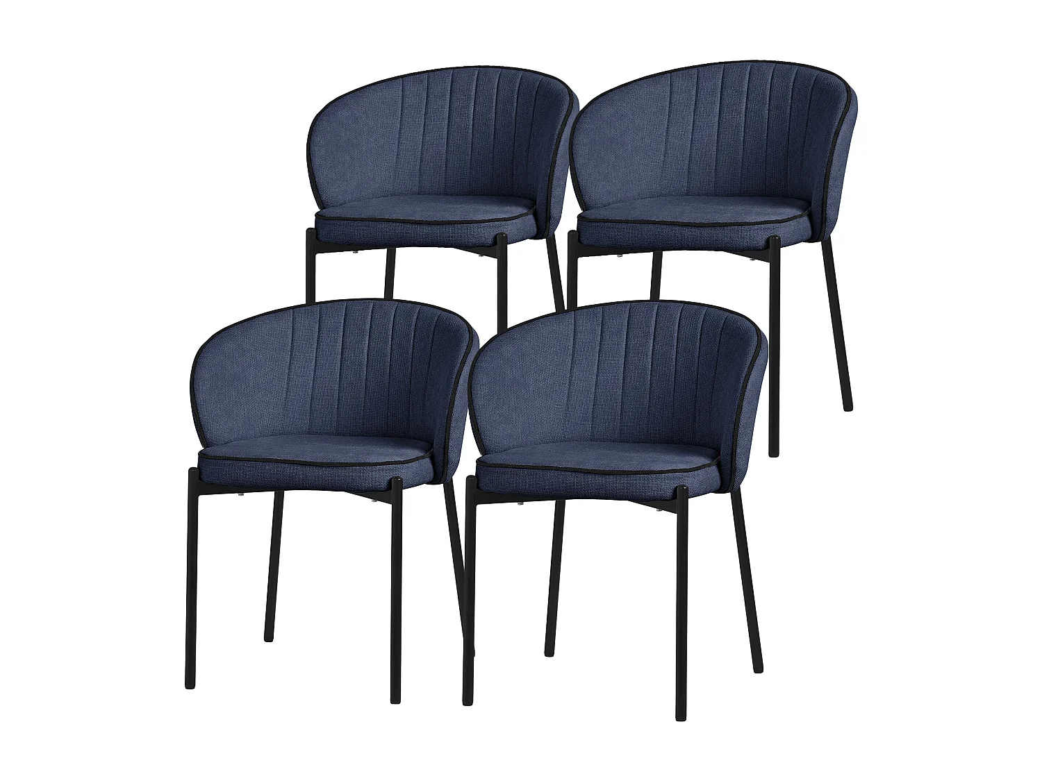 Set de 4 Chaises de salle à manger bleu foncé revêtues en tissu pieds en métal robustes fauteuils rembourrés dossier ergonomique pour cuisine ou salon
