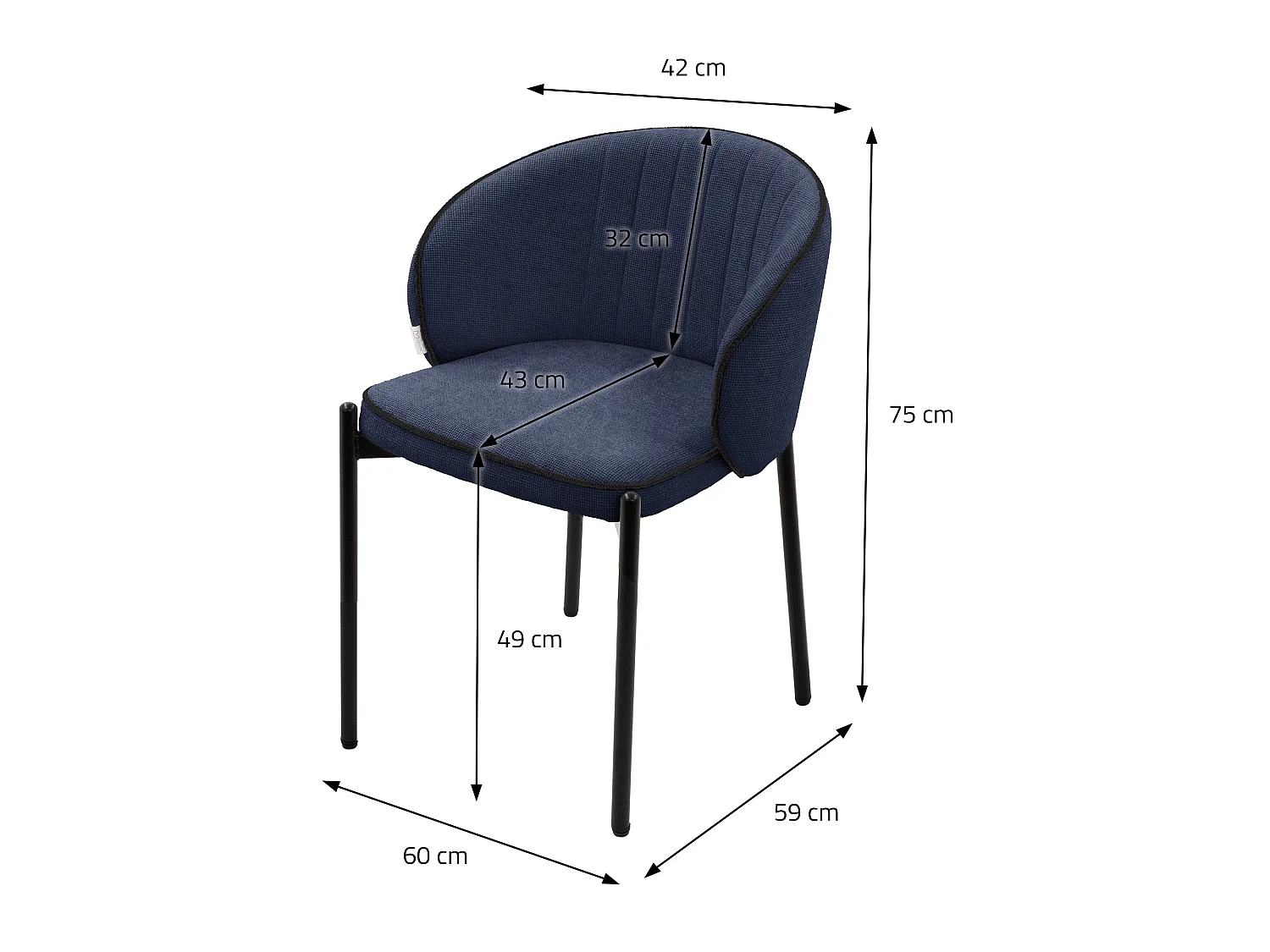 ML-Design 4x Sillas de comedor azul oscuro con revestimiento de tela, asiento sofá de salón con respaldo, mueble de cocina tapizado con patas de metal
