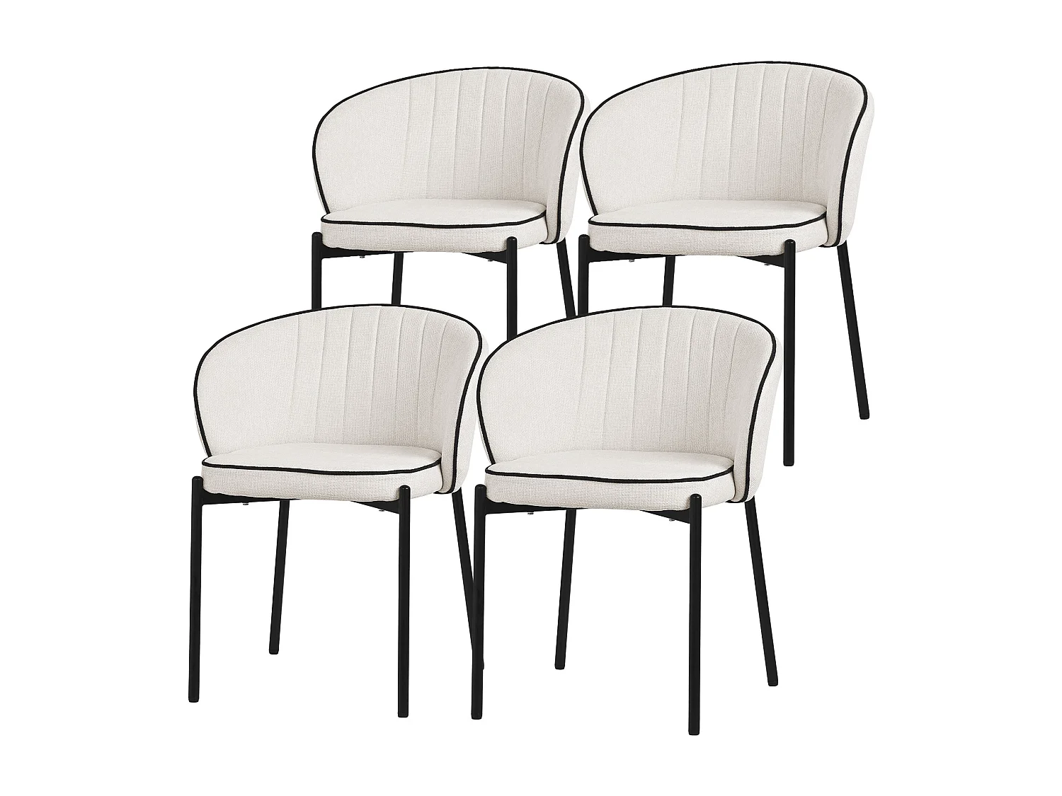 Set de 4 Chaises de salle à manger beige revêtement en tissu pieds en métal robustes fauteuils rembourrés dossier ergonomique pour cuisine ou salon