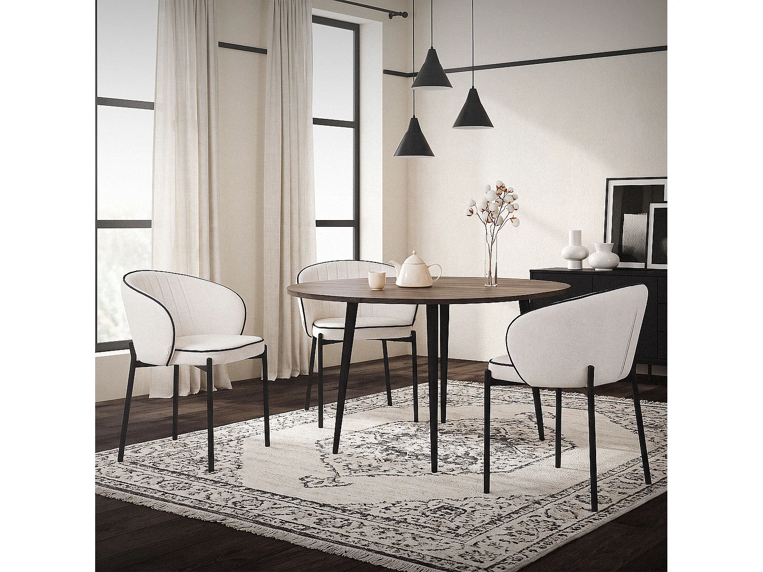 ML-Design 4x Sillas de comedor beige con revestimiento de tela, asiento sofá de salón con respaldo, mueble de cocina tapizado con patas de metal