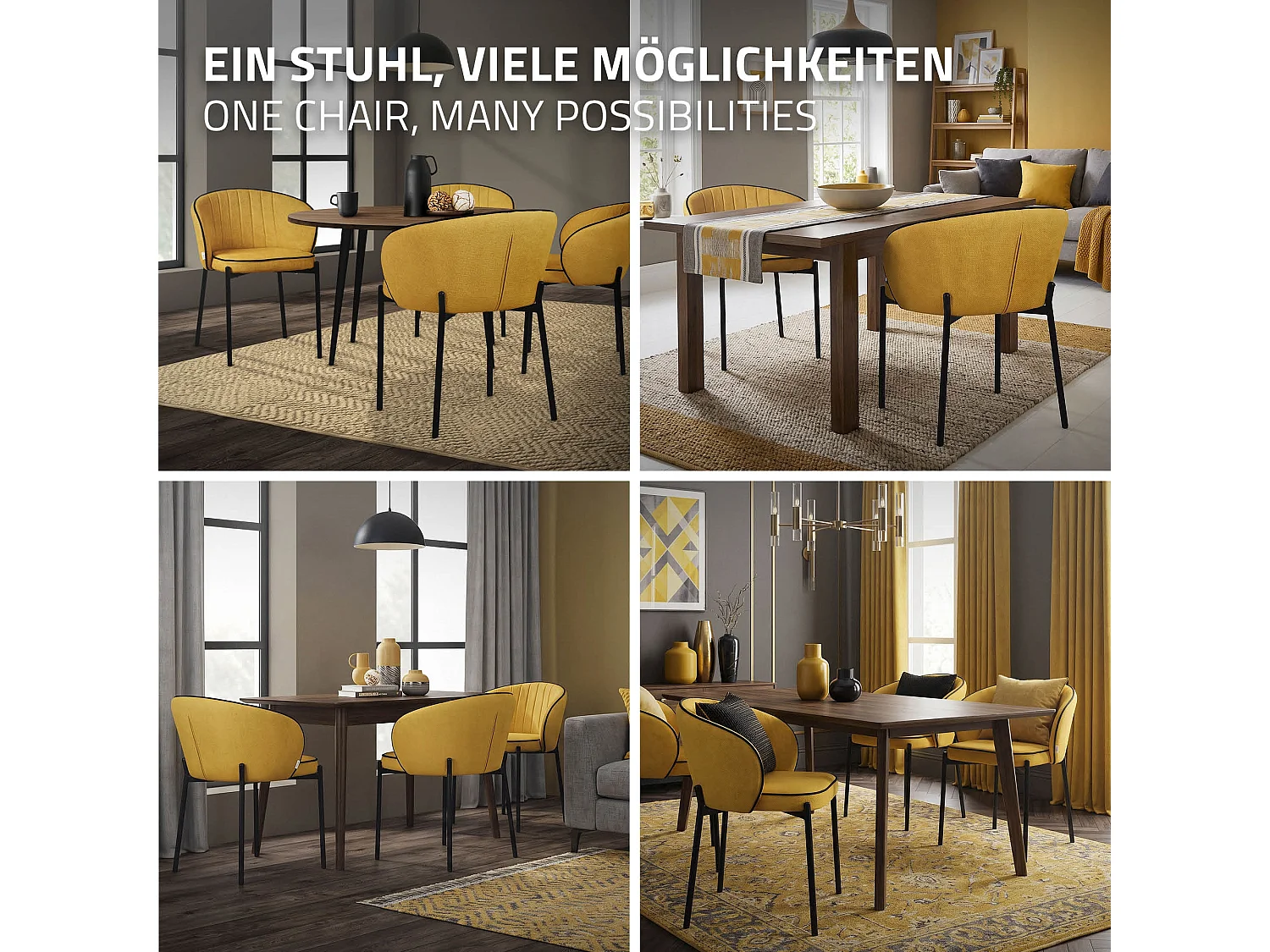 ML-Design 2x Sillas de comedor mostaza con revestimiento de tela, asiento sofá de salón con respaldo, mueble de cocina tapizado con patas de metal