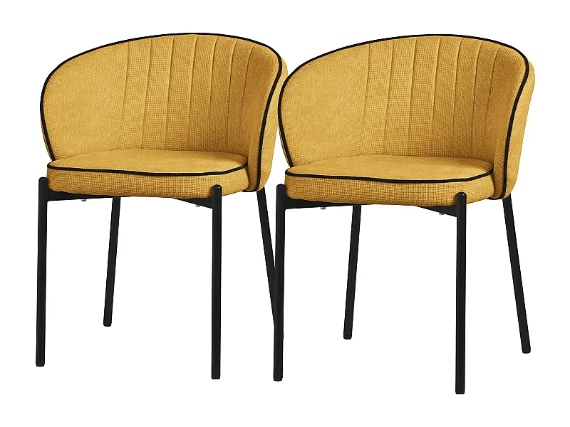 Set de 2 Chaises de salle à manger moutarde revêtement en tissu pieds en métal robustes fauteuils rembourrés dossier ergonomique pour cuisine ou salon