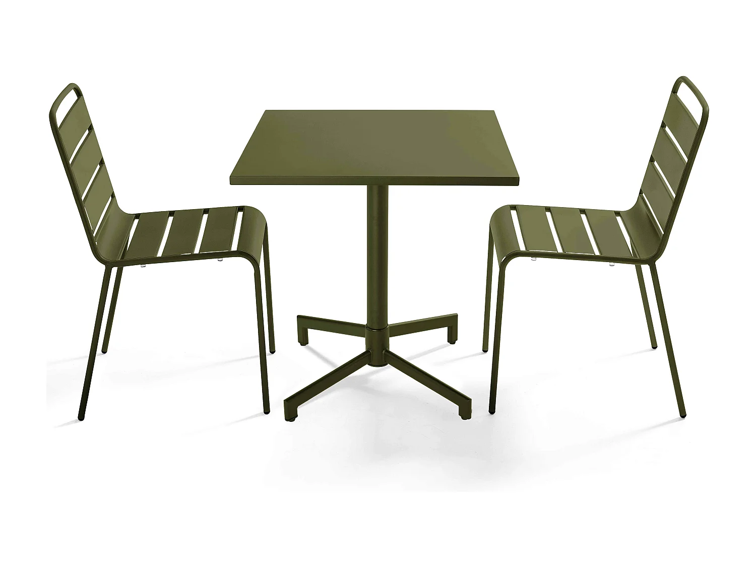 Ensemble table 70 cm et 2 chaises de jardin en métal vert kaki - Palavas
