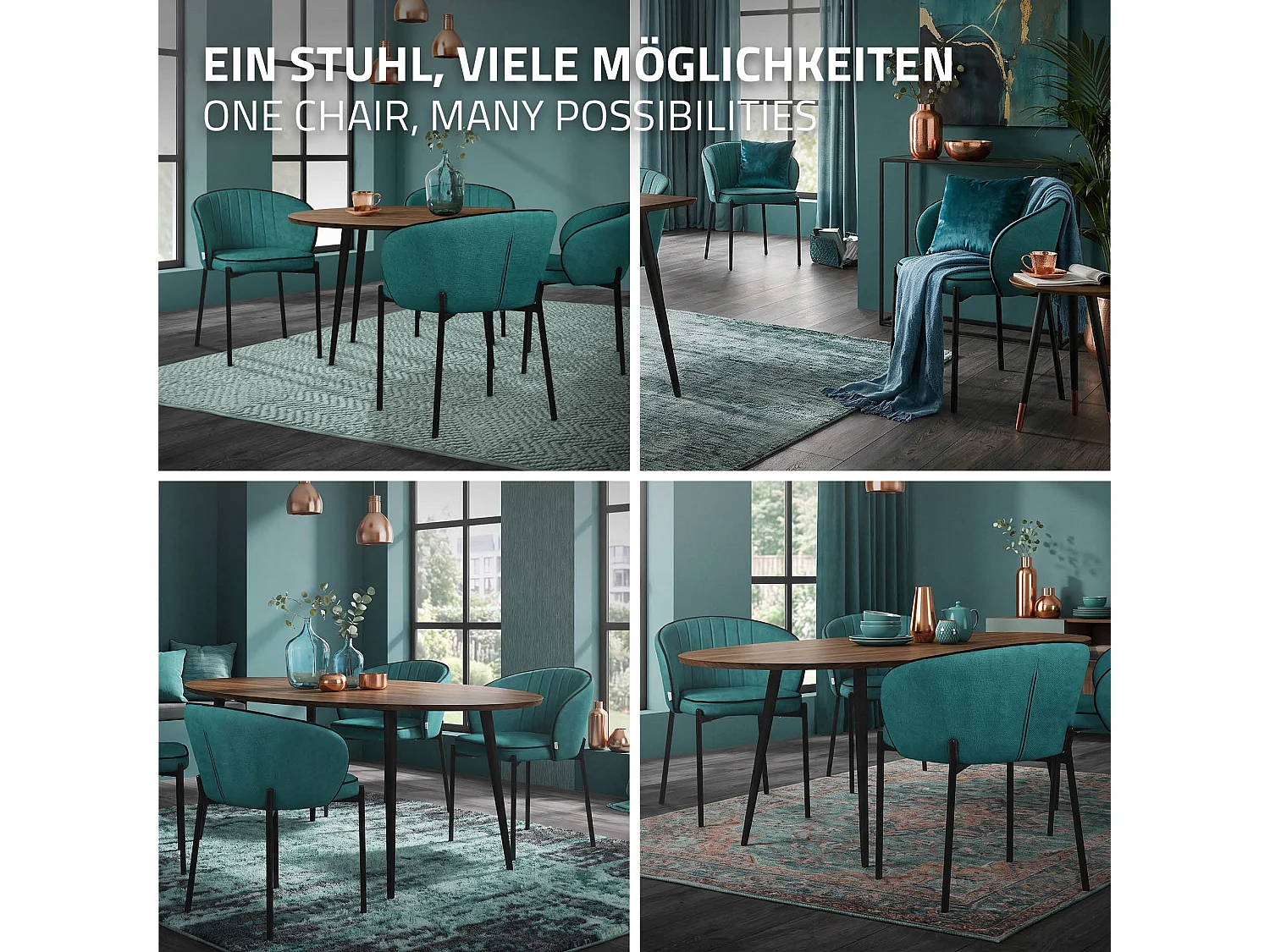 ML-Design 2x Sillas de comedor turquesa oscuro con revestimiento de tela, asiento sofá de salón con respaldo, mueble tapizado con patas de metal