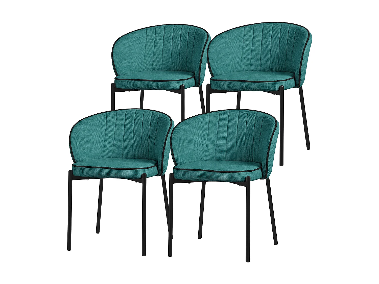 Set de 4 Chaises de salle à manger pétrole revêtement en tissu pieds en métal robustes fauteuils rembourrés dossier ergonomique pour cuisine ou salon