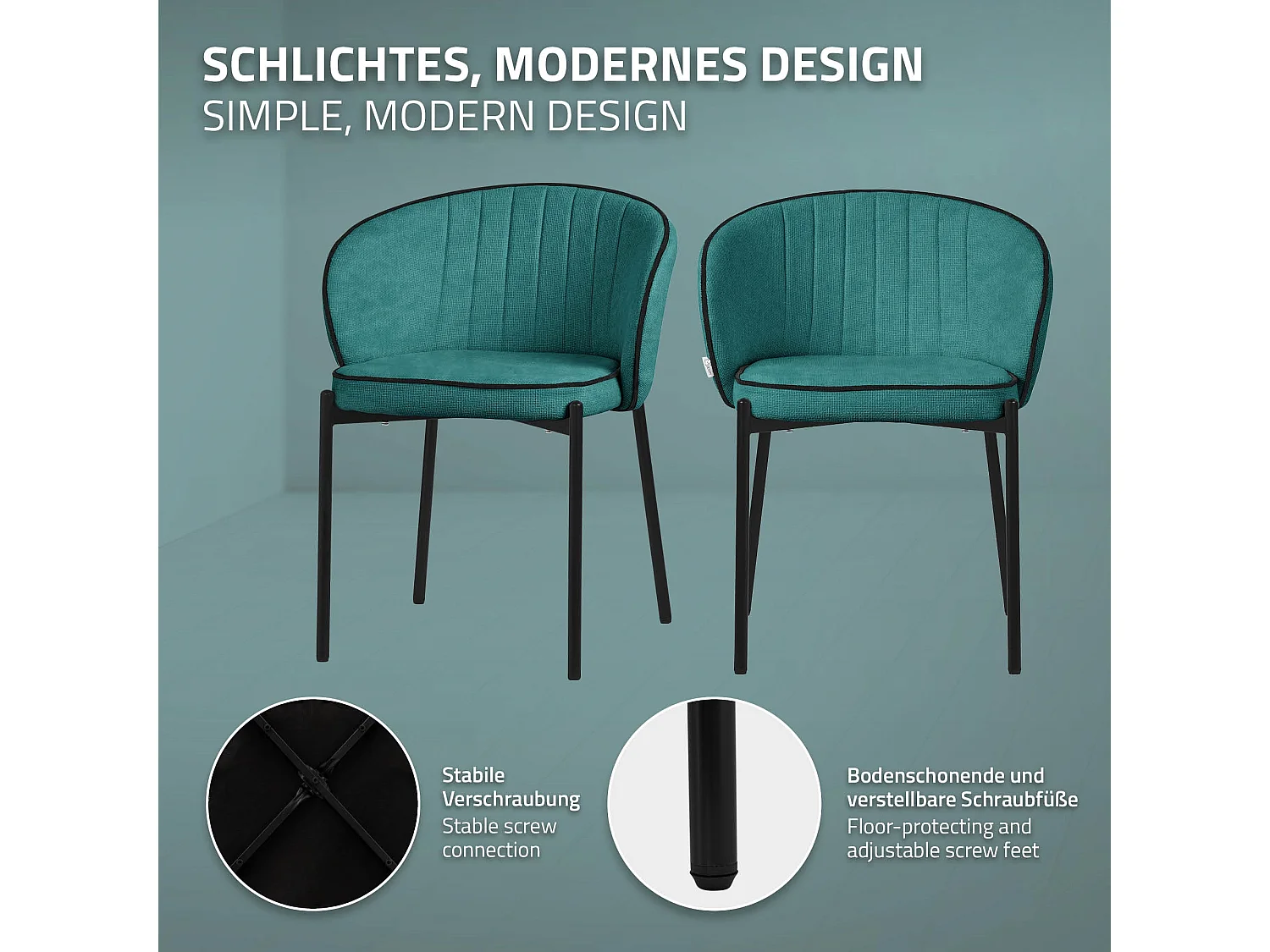 ML-Design Set 4x sedie da pranzo verde petrolio in tessuto, mobili con schienale e gambe in metallo, poltroncine imbottiteda cucina, poltrone per sogg