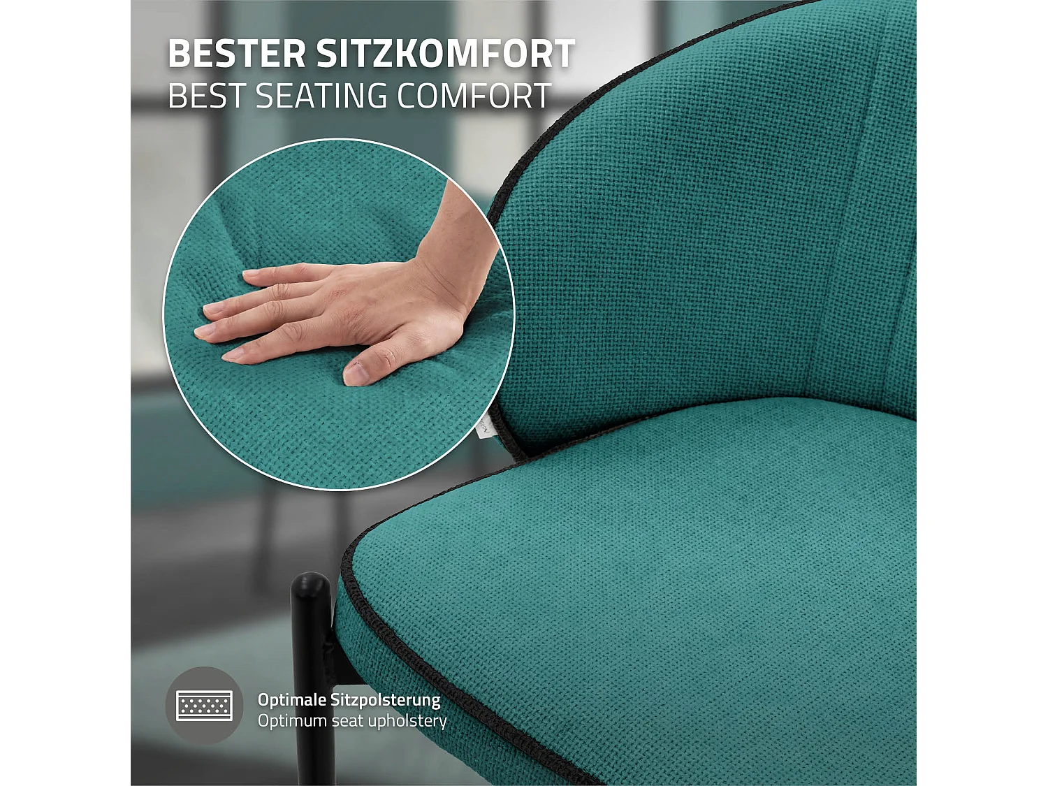 ML-Design Set 4x sedie da pranzo verde petrolio in tessuto, mobili con schienale e gambe in metallo, poltroncine imbottiteda cucina, poltrone per sogg