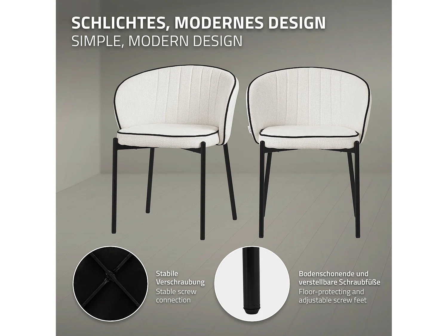 ML-Design 2x Sillas de comedor beige con revestimiento de tela, asiento sofá de salón con respaldo, mueble de cocina tapizado con patas de metal