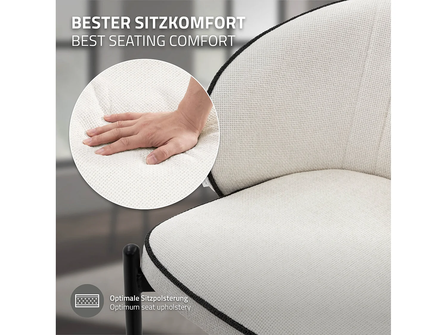 ML-Design 2x Sillas de comedor beige con revestimiento de tela, asiento sofá de salón con respaldo, mueble de cocina tapizado con patas de metal
