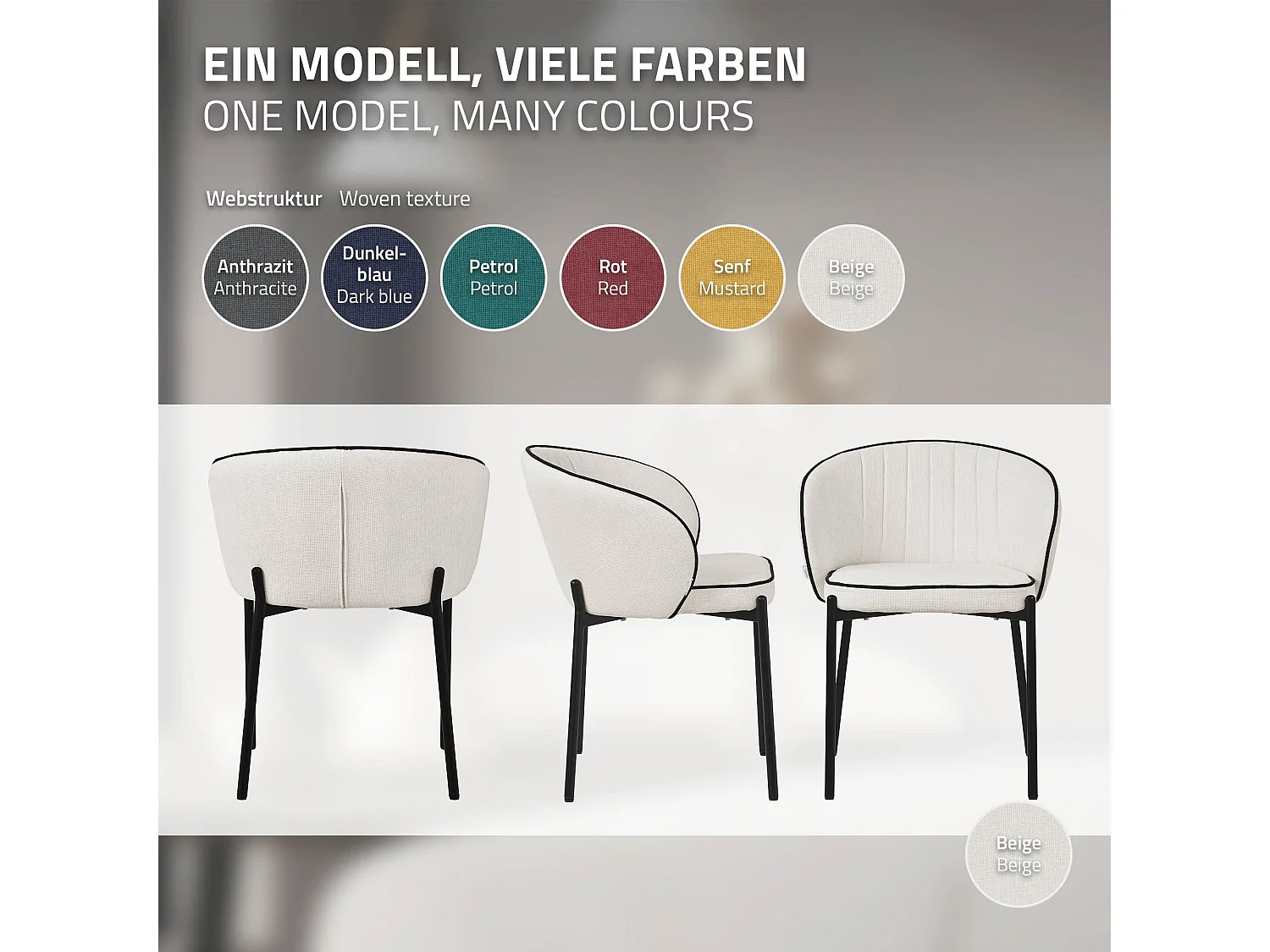 ML-Design 2x Sillas de comedor beige con revestimiento de tela, asiento sofá de salón con respaldo, mueble de cocina tapizado con patas de metal