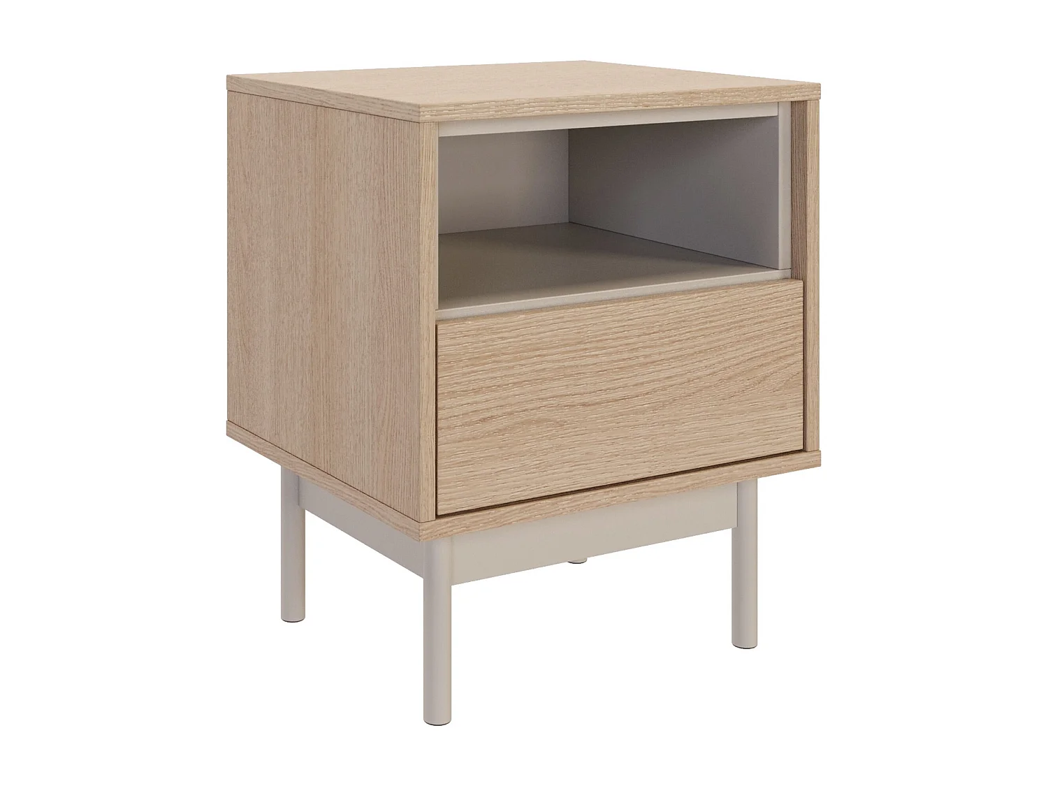 Nachttisch mit Schublade – offenes Fach – Eichenholzoptik / Kaschmirgrau – LAYEN