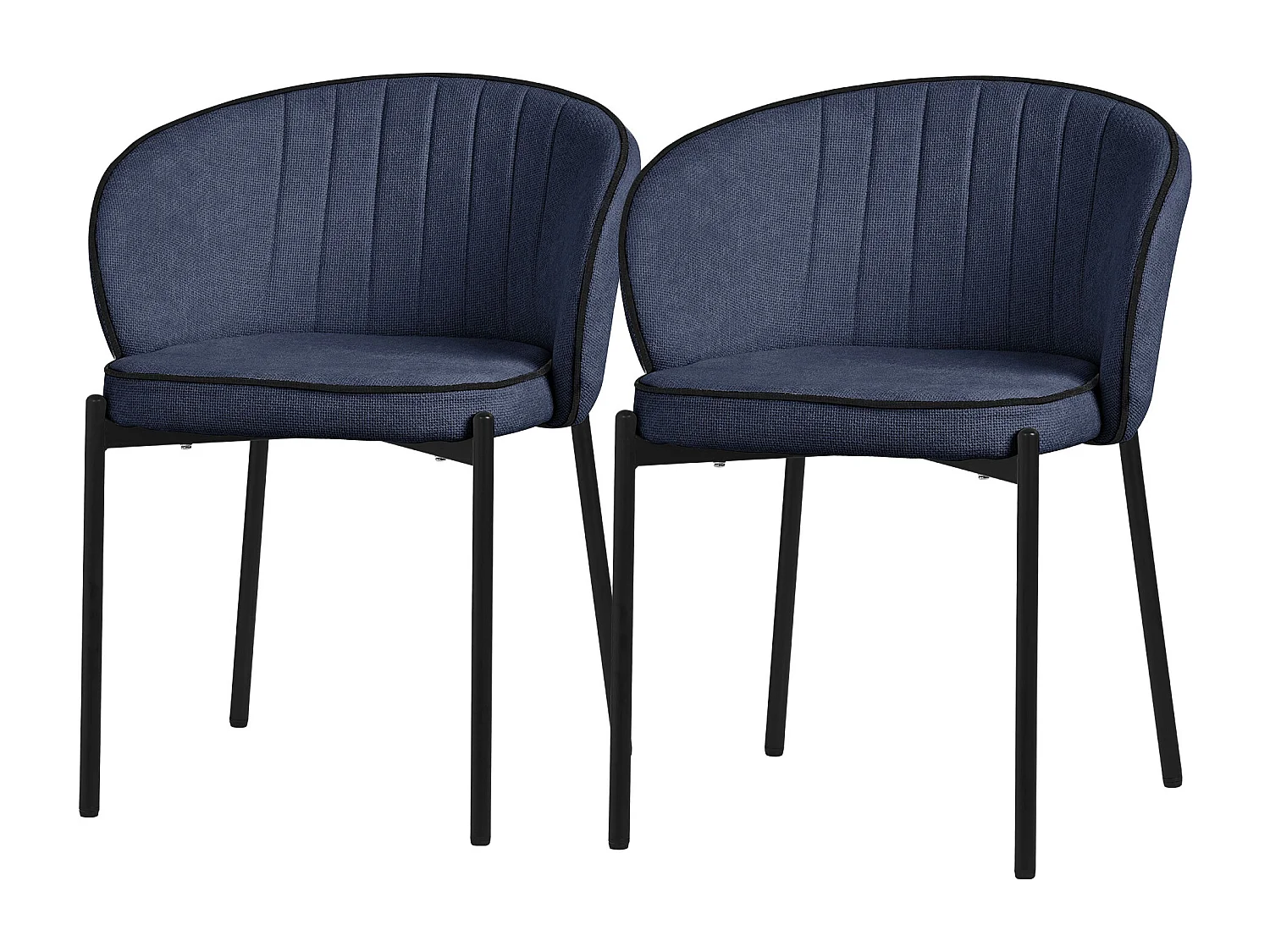 Set de 2 Chaises de salle à manger bleu foncé revêtues en tissu pieds en métal robustes fauteuils rembourrés dossier ergonomique pour cuisine ou salon