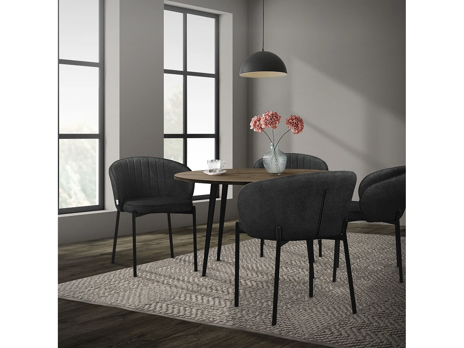 ML-Design 4x Sillas de comedor antracita con revestimiento de tela, asiento sofá de salón con respaldo, mueble de cocina tapizado con patas de metal