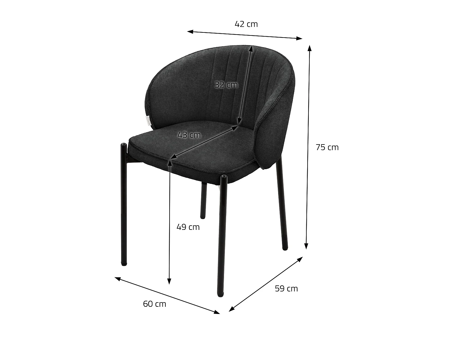 ML-Design 4x Sillas de comedor antracita con revestimiento de tela, asiento sofá de salón con respaldo, mueble de cocina tapizado con patas de metal