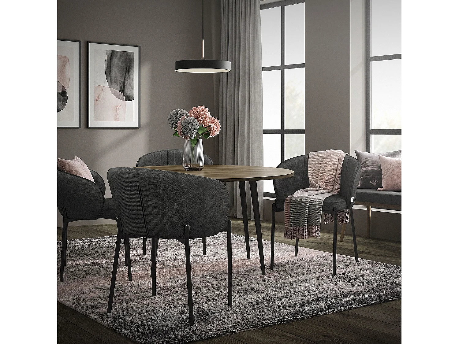 ML-Design 4x Sillas de comedor antracita con revestimiento de tela, asiento sofá de salón con respaldo, mueble de cocina tapizado con patas de metal