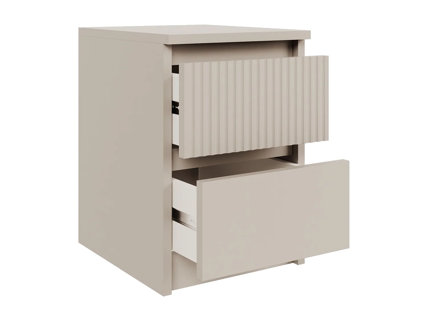 Table de chevet avec façade à rainures et deux tiroirs – 30 cm – gris cachemire – Sandia