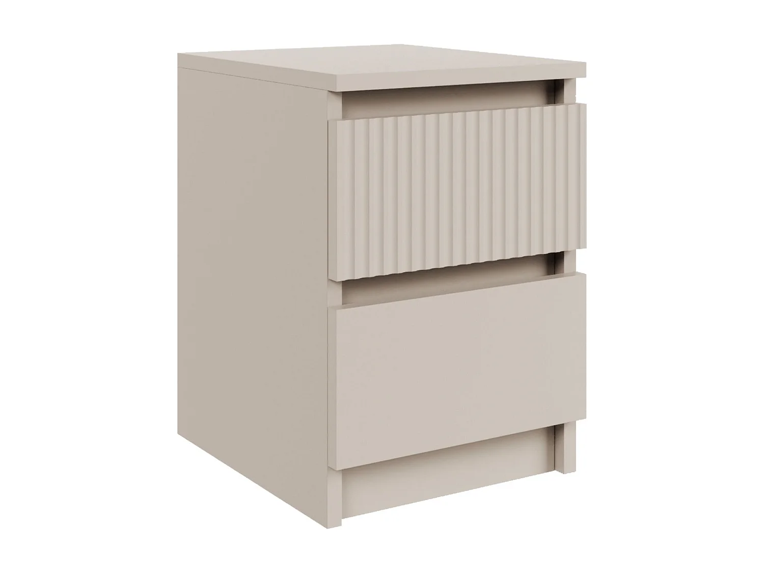 Table de chevet avec façade à rainures et deux tiroirs – 30 cm – gris cachemire – Sandia