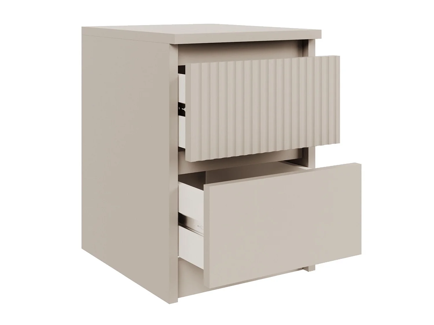 Table de chevet avec façade à rainures et deux tiroirs – 30 cm – gris cachemire – Sandia