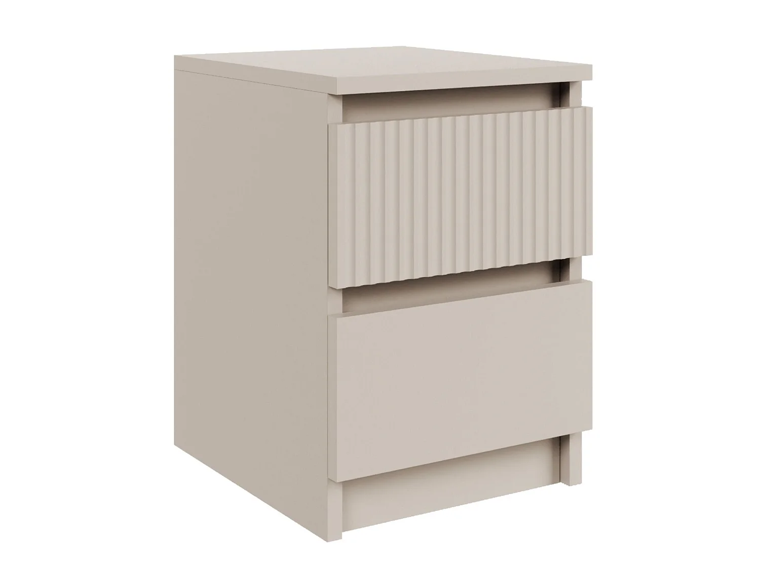 Table de chevet avec façade à rainures et deux tiroirs – 30 cm – gris cachemire – Sandia