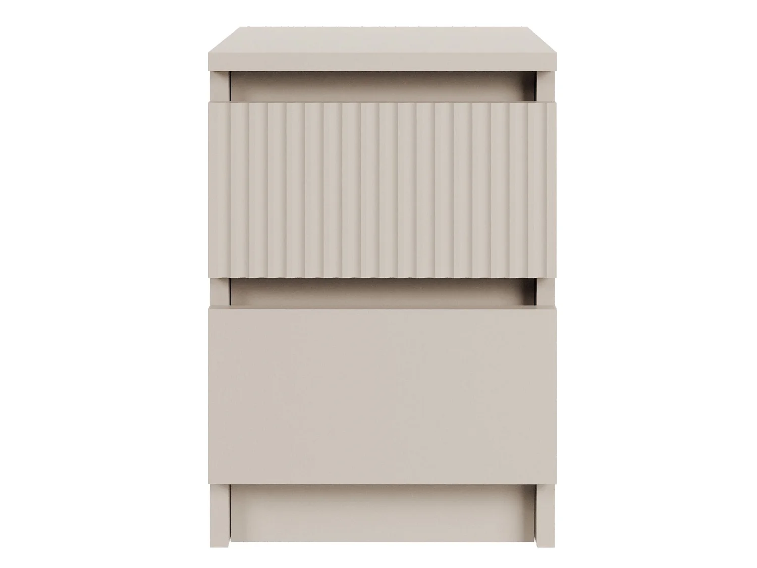 Table de chevet avec façade à rainures et deux tiroirs – 30 cm – gris cachemire – Sandia