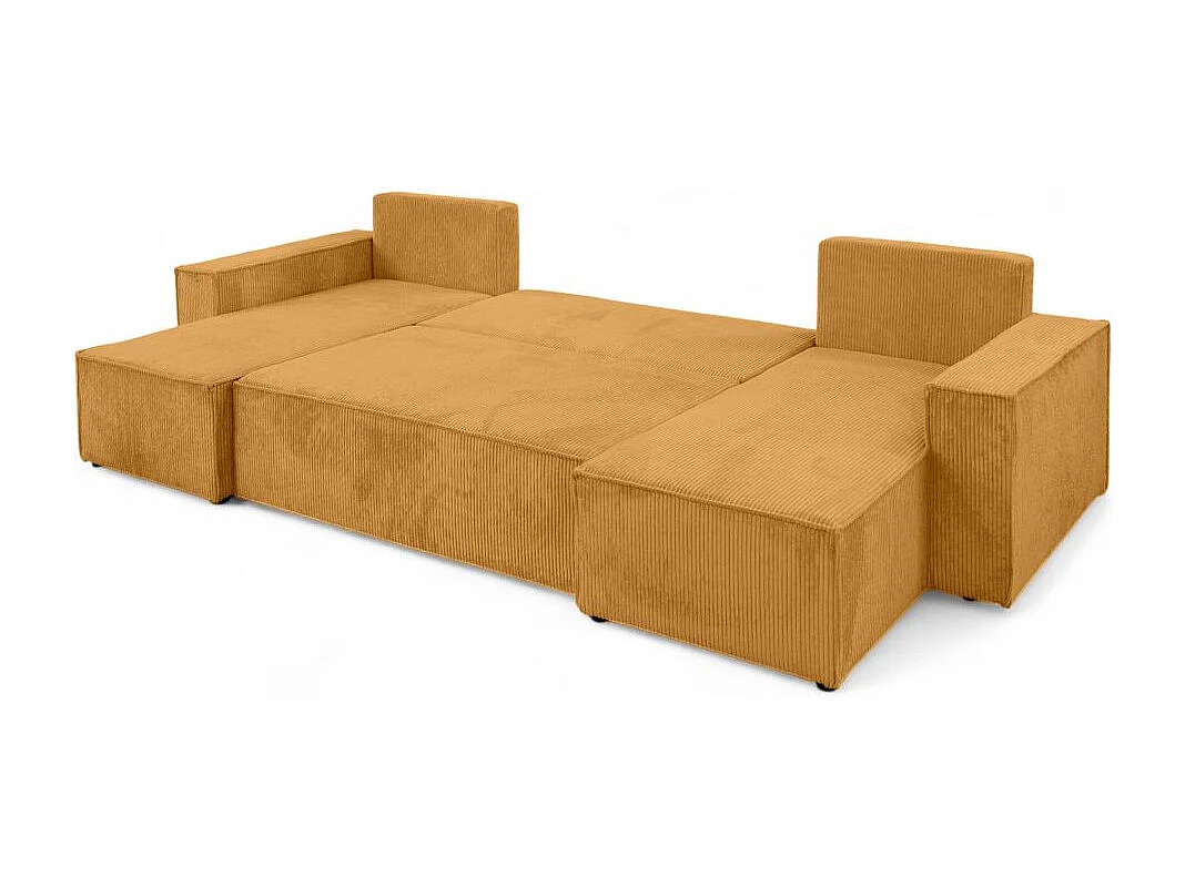 Canapé d'angle FARAH panoramique convertible 6 places en velours cotelé - Jaune