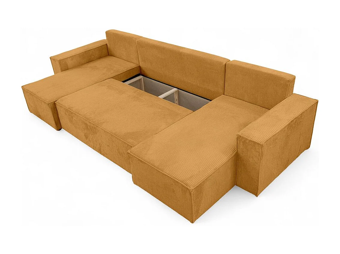 Canapé d'angle FARAH panoramique convertible 6 places en velours cotelé - Jaune