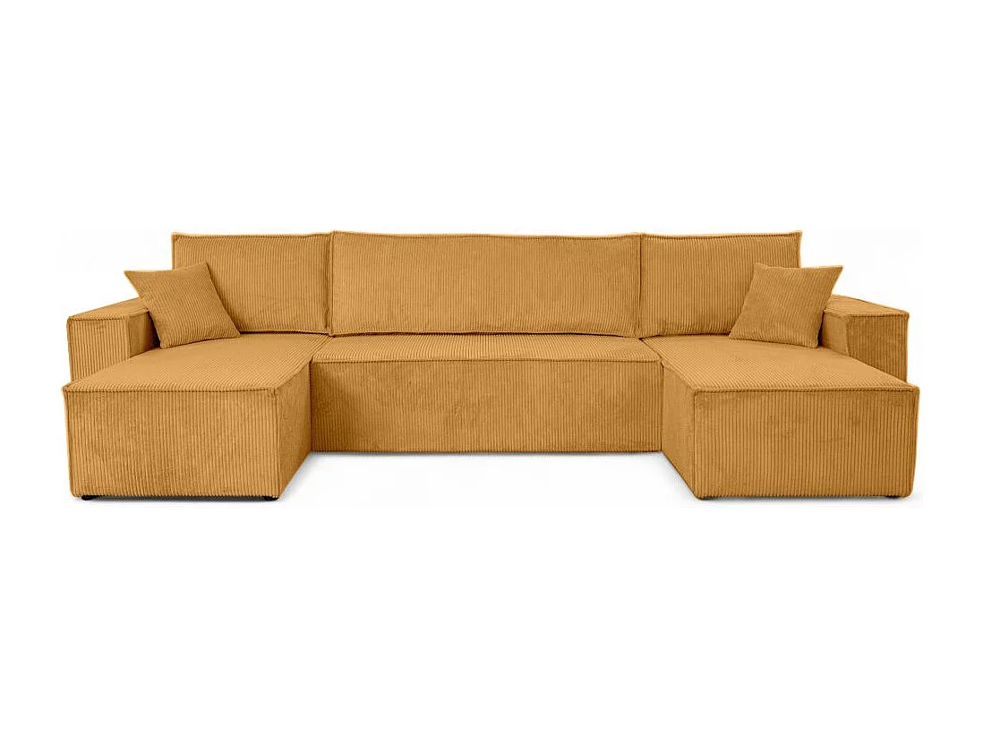 Canapé d'angle FARAH panoramique convertible 6 places en velours cotelé - Jaune