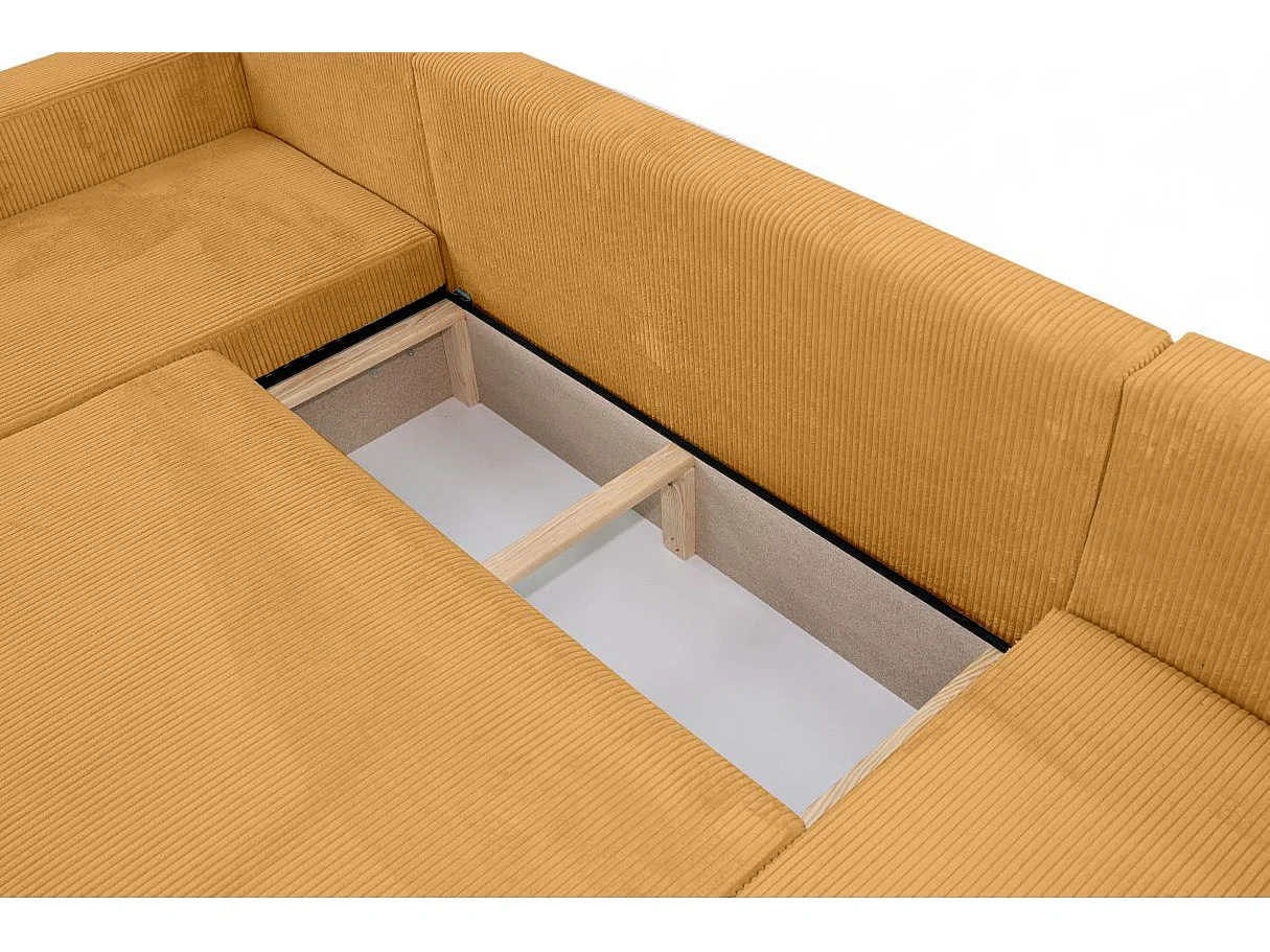 Canapé d'angle FARAH panoramique convertible 6 places en velours cotelé - Jaune