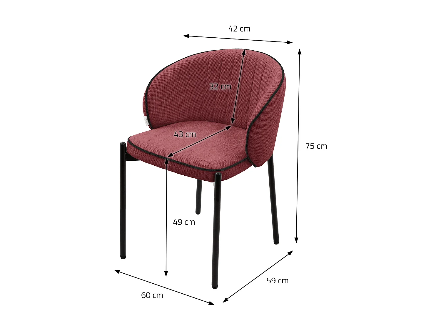 ML-Design 2x Sillas de comedor rojo con revestimiento de tela, asiento sofá de salón con respaldo, mueble de cocina tapizado con patas de metal