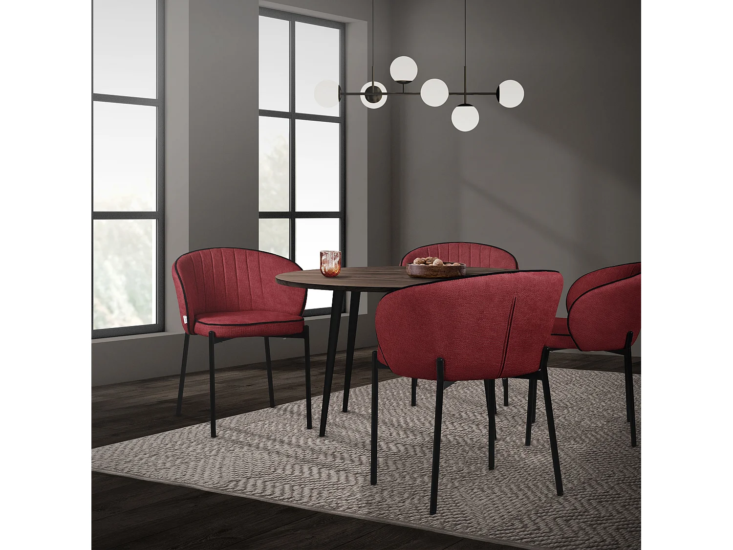ML-Design 2x Sillas de comedor rojo con revestimiento de tela, asiento sofá de salón con respaldo, mueble de cocina tapizado con patas de metal