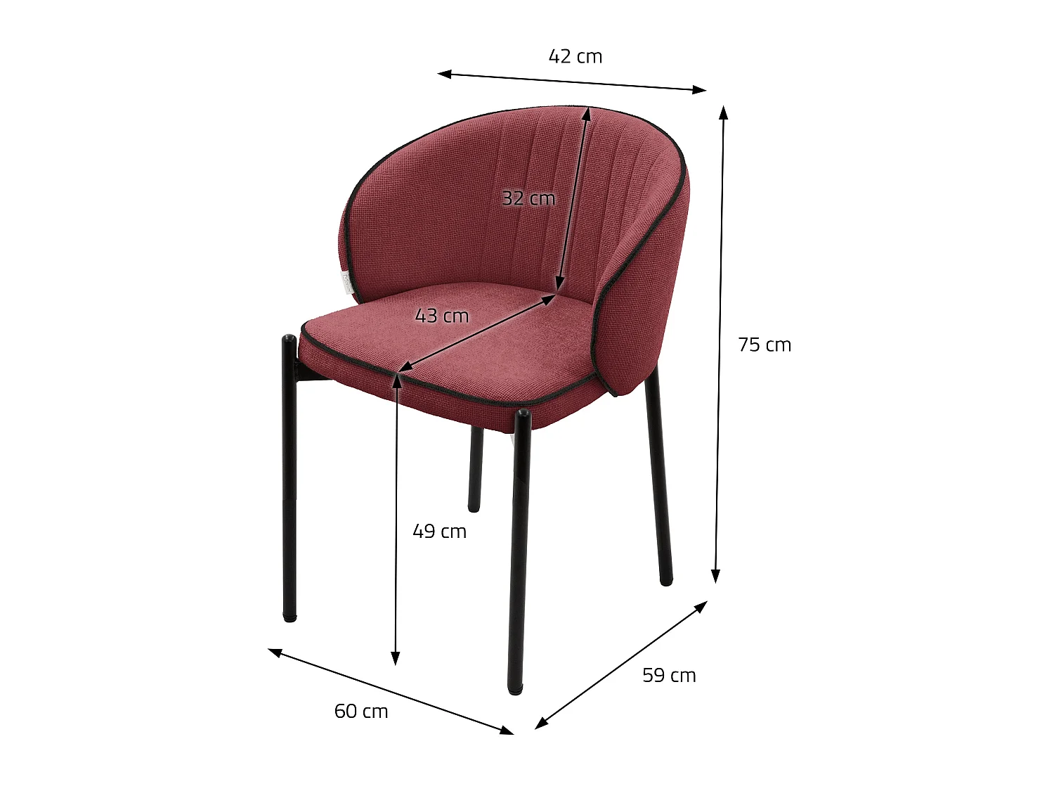 ML-Design 2x Sillas de comedor rojo con revestimiento de tela, asiento sofá de salón con respaldo, mueble de cocina tapizado con patas de metal