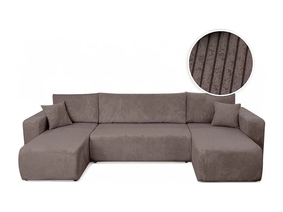 Canapé d'angle ALYA panoramique convertible 6 places en velours cotelé - Marron glacé
