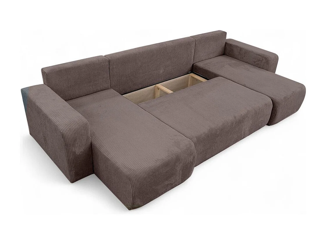 Canapé d'angle ALYA panoramique convertible 6 places en velours cotelé - Marron glacé