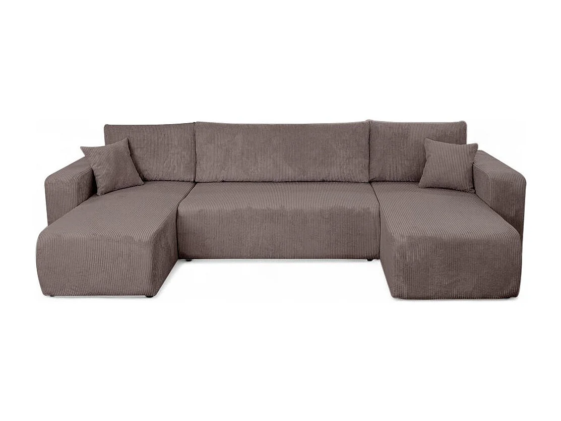 Canapé d'angle ALYA panoramique convertible 6 places en velours cotelé - Marron glacé