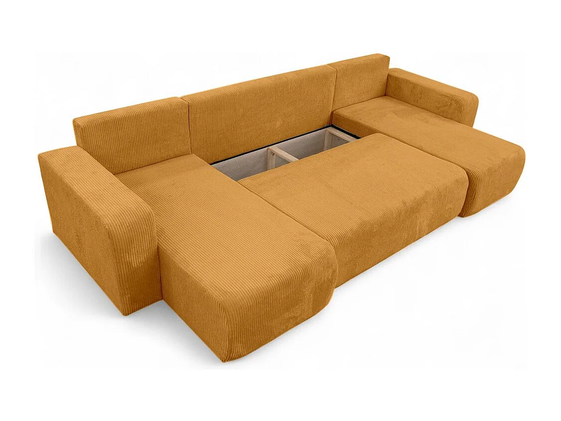 Canapé d'angle ALYA panoramique convertible 6 places en velours cotelé - Jaune