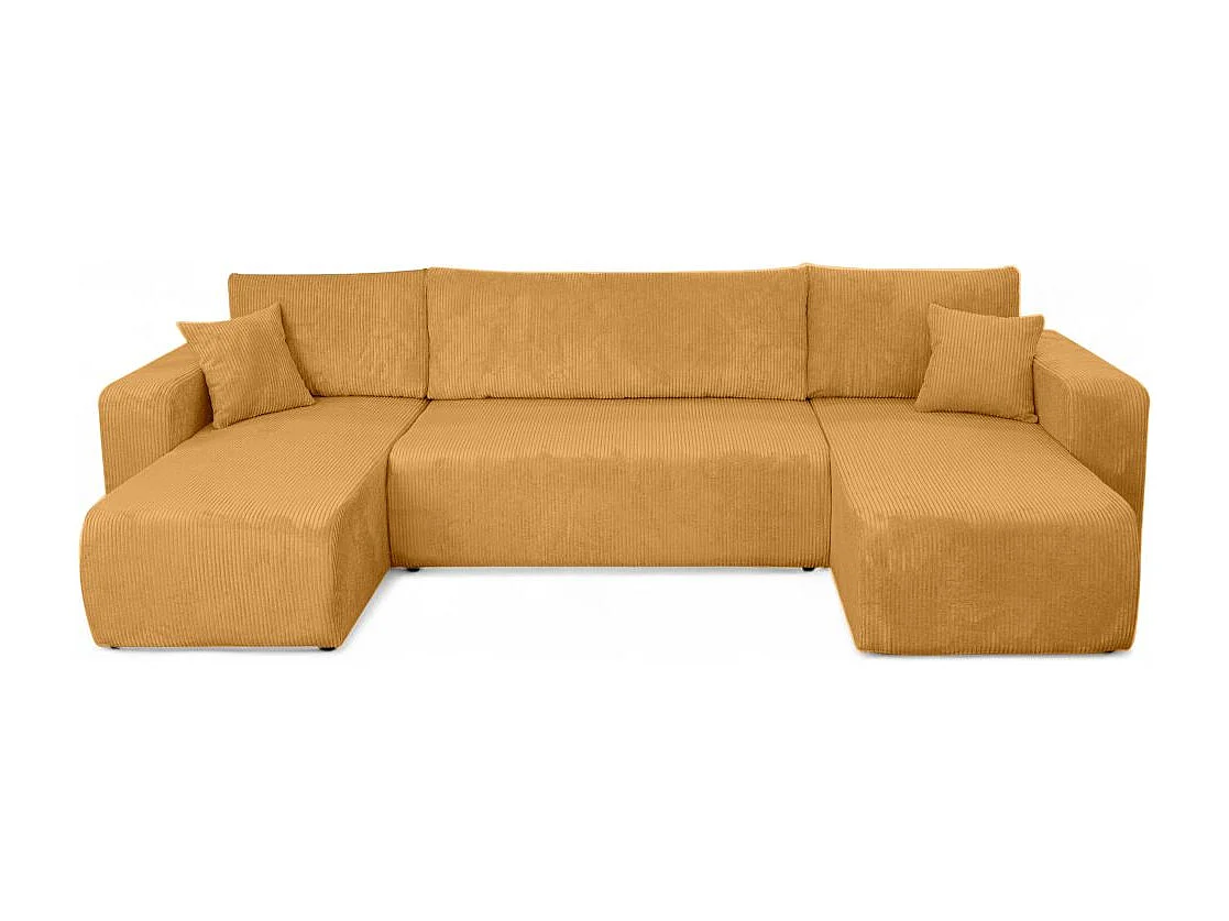 Canapé d'angle ALYA panoramique convertible 6 places en velours cotelé - Jaune