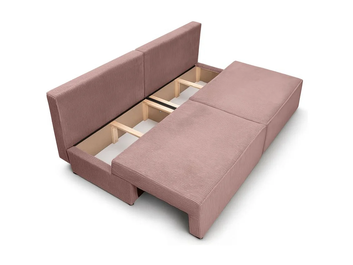 Canapé convertible 3 places FIONA sans accoudoirs coffre de rangement velours côtelé - Rose