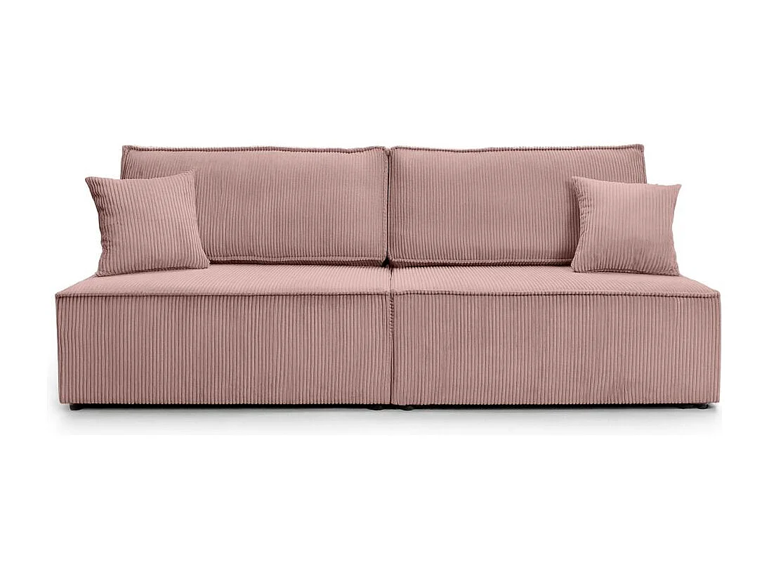 Canapé convertible 3 places FIONA sans accoudoirs coffre de rangement velours côtelé - Rose