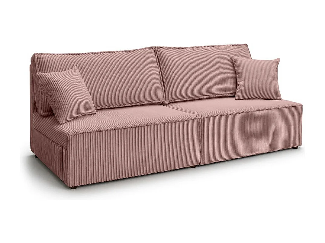 Canapé convertible 3 places FIONA sans accoudoirs coffre de rangement velours côtelé - Rose
