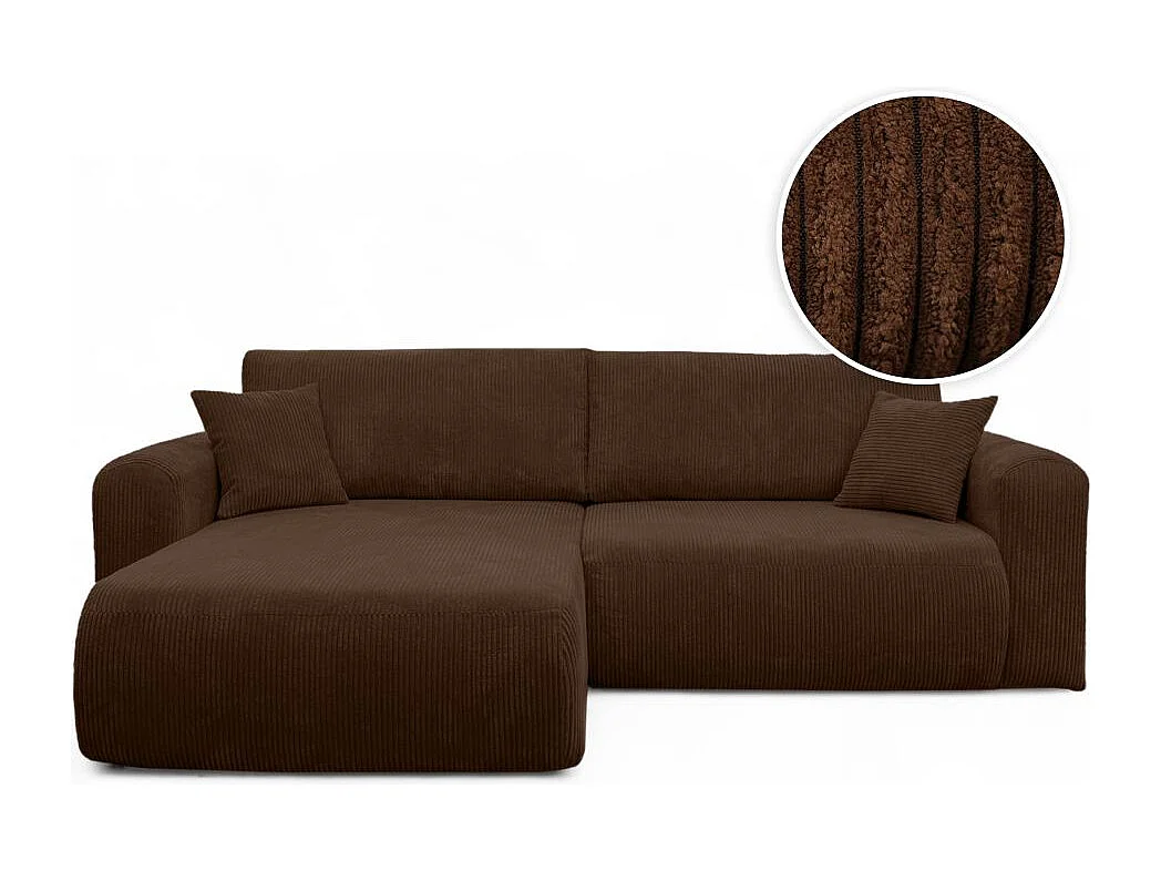 Canapé ALYA d'angle compacte réversible et convertible 4 places en velours côtelé - Marron