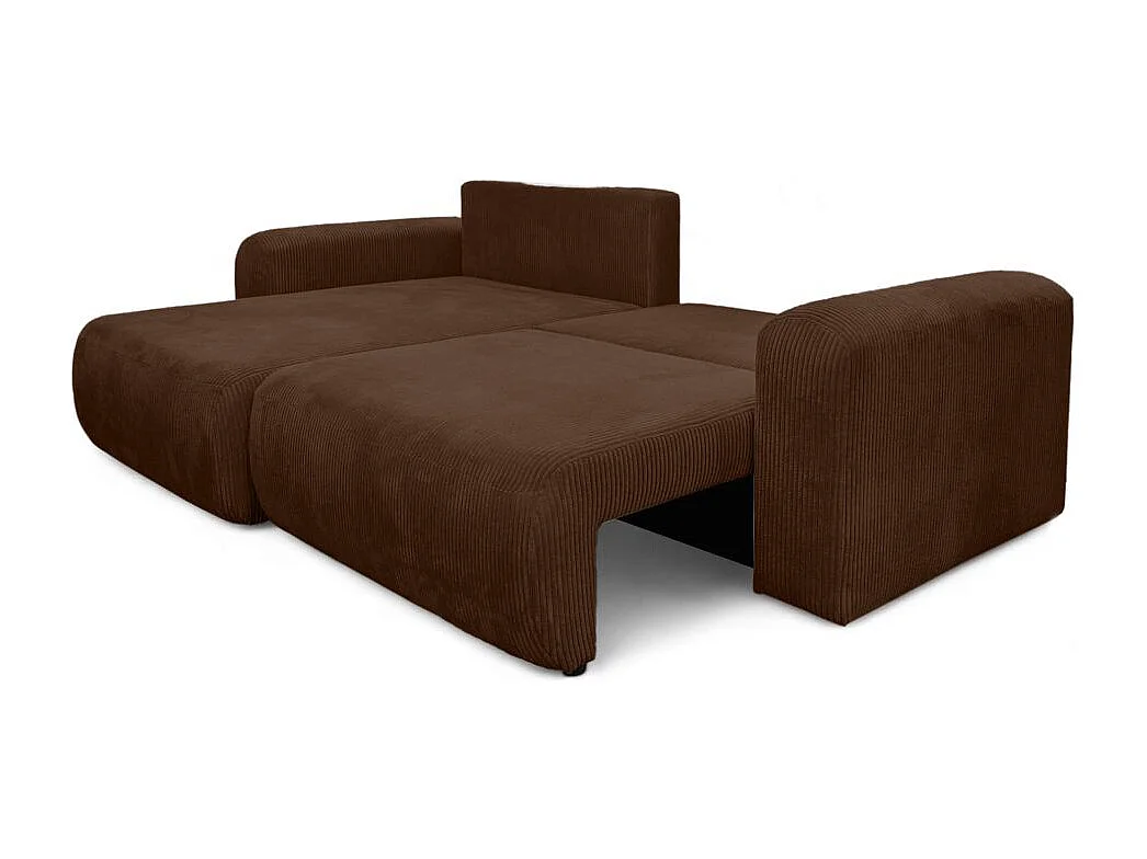 Canapé ALYA d'angle compacte réversible et convertible 4 places en velours côtelé - Marron