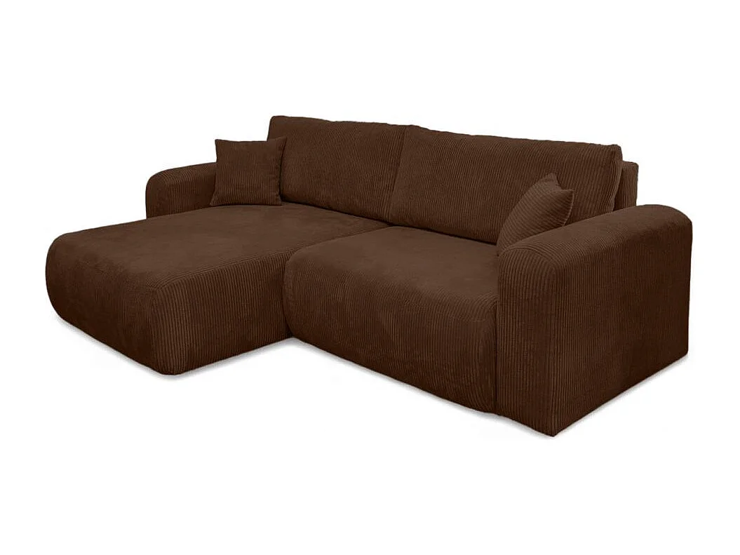 Canapé ALYA d'angle compacte réversible et convertible 4 places en velours côtelé - Marron